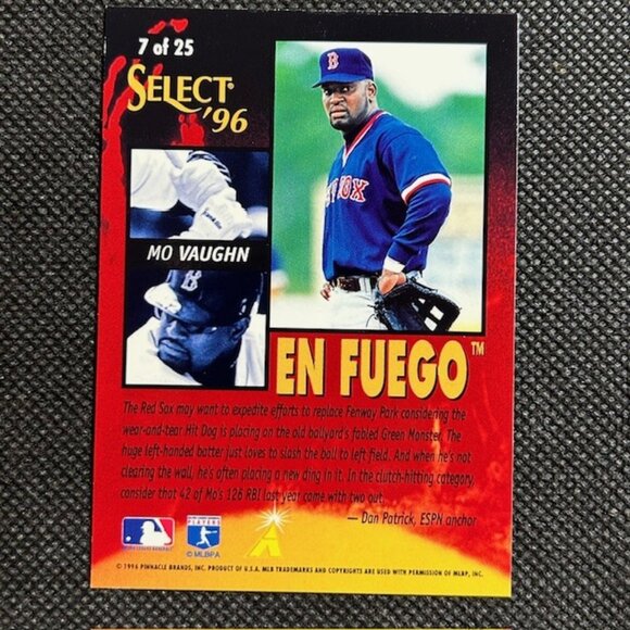 1996 Select - En Fuego Insert Baseball Mo Vaughn #7 Boston Red Sox - Picture 2 of 2